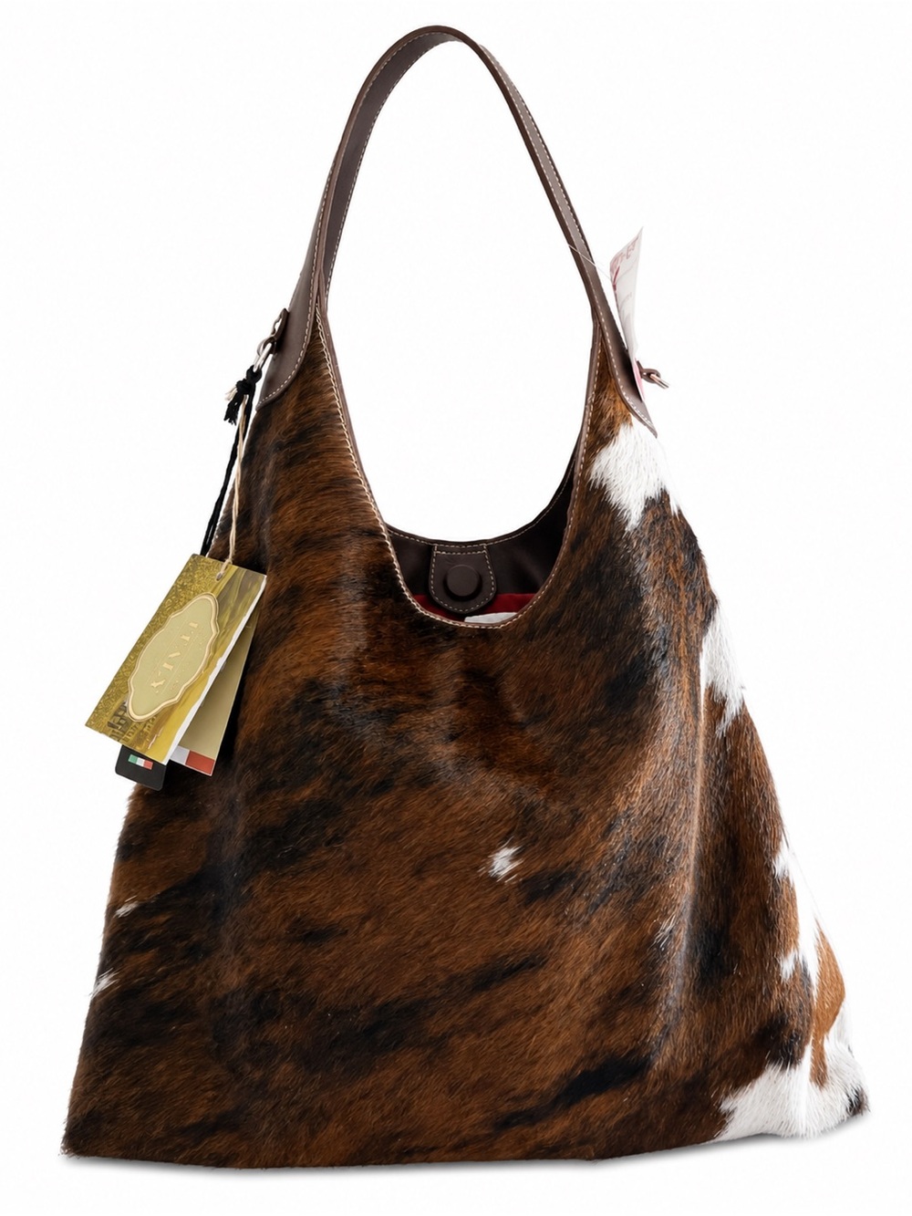 Cowhide Hobo Shoulder Bag in Brown and White - Picture 7 of 7